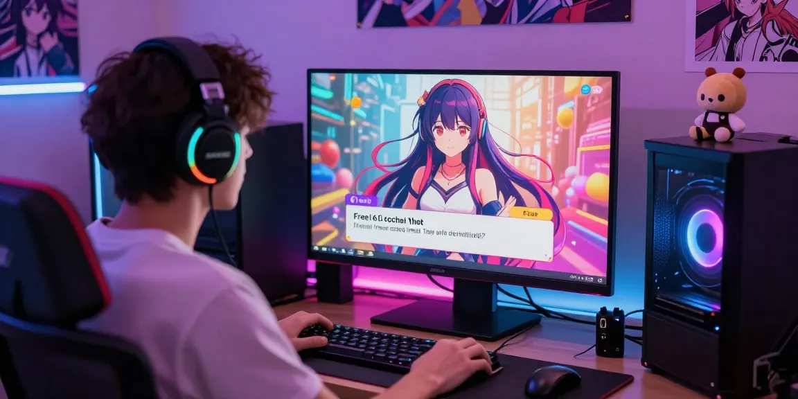 Engaging in free ai ecchi chat with colorful anime character on a computer.