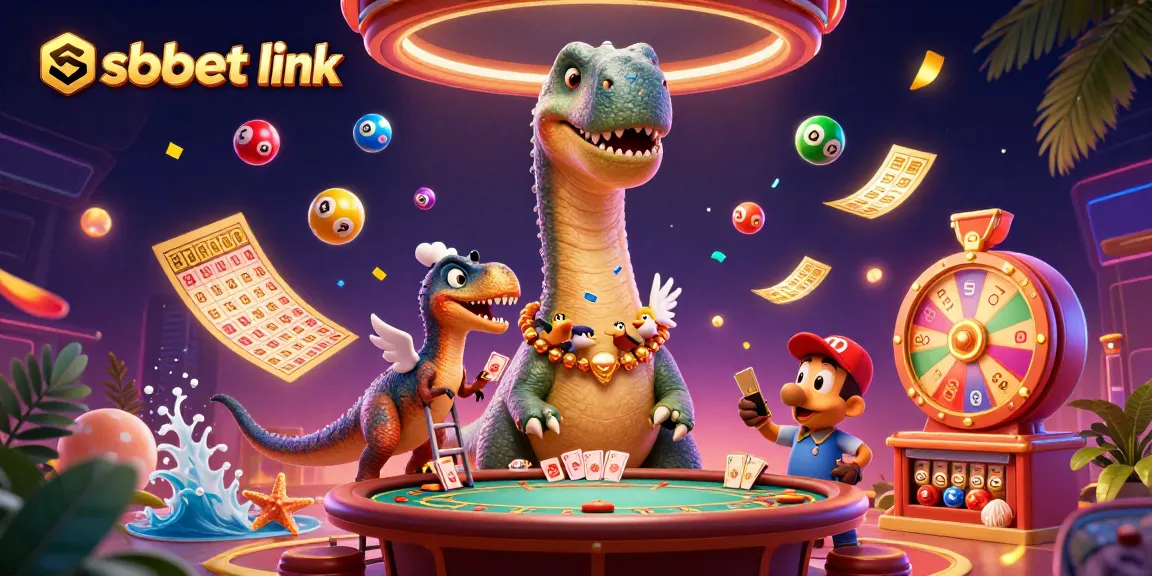 Engage with sbobet link in an exciting casino scene with a brontosaurus and a clever raptor.