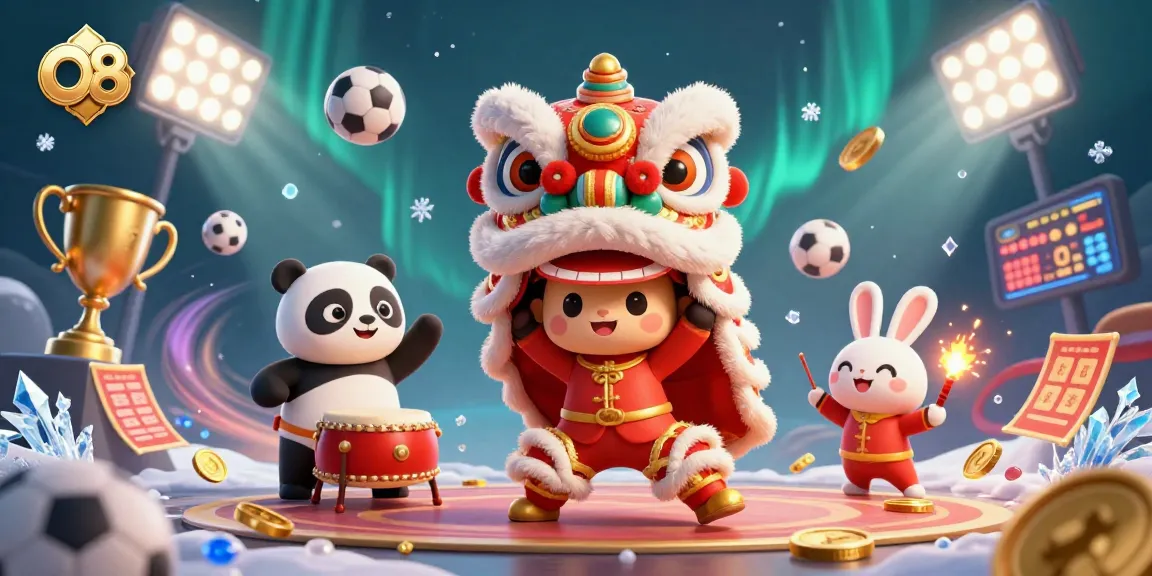Experience excitement at o8 with a vibrant scene of festive characters celebrating gambling wins.