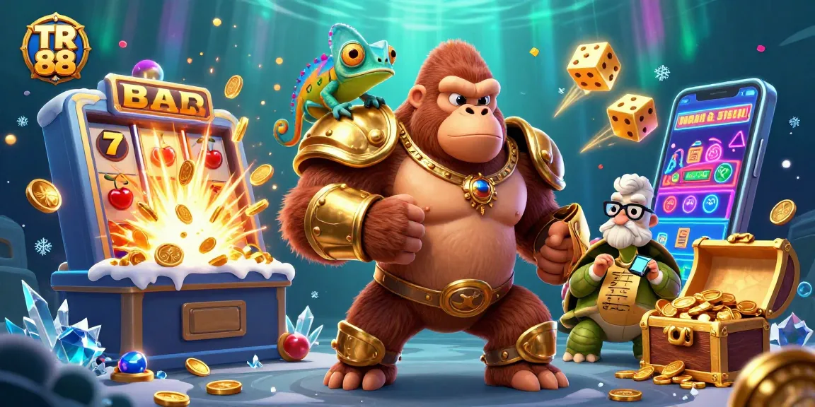 Win big with TR 88 in this vibrant illustration showcasing thrilling casino elements and characters