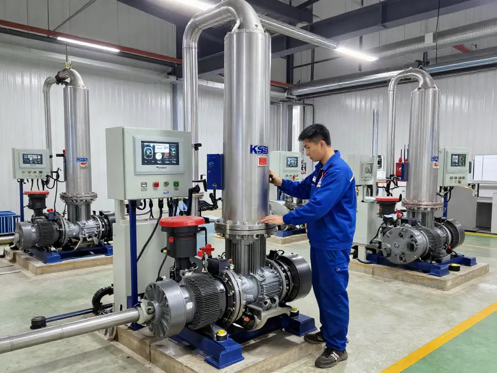 Operador de bomba KSB en Venezuela durante mantenimiento, mostrando eficiencia y tecnología.