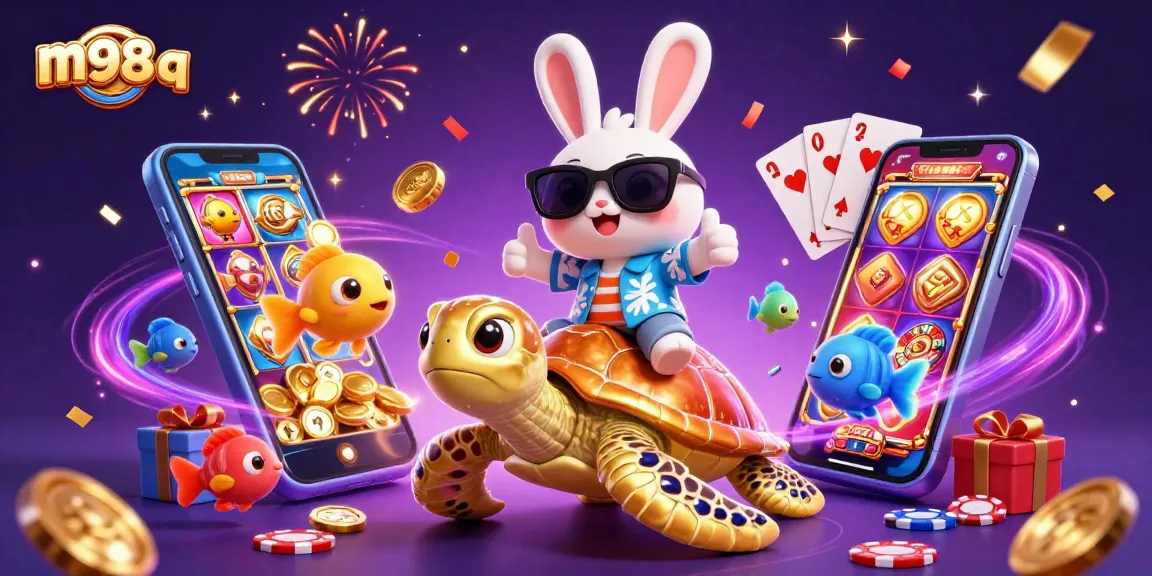 Experience vibrant gaming action with m98 q in this colorful casino-themed illustration.