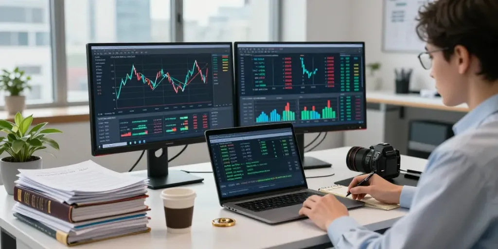 Crypto scam investigation office with experts analyzing blockchain fraud patterns and case files.