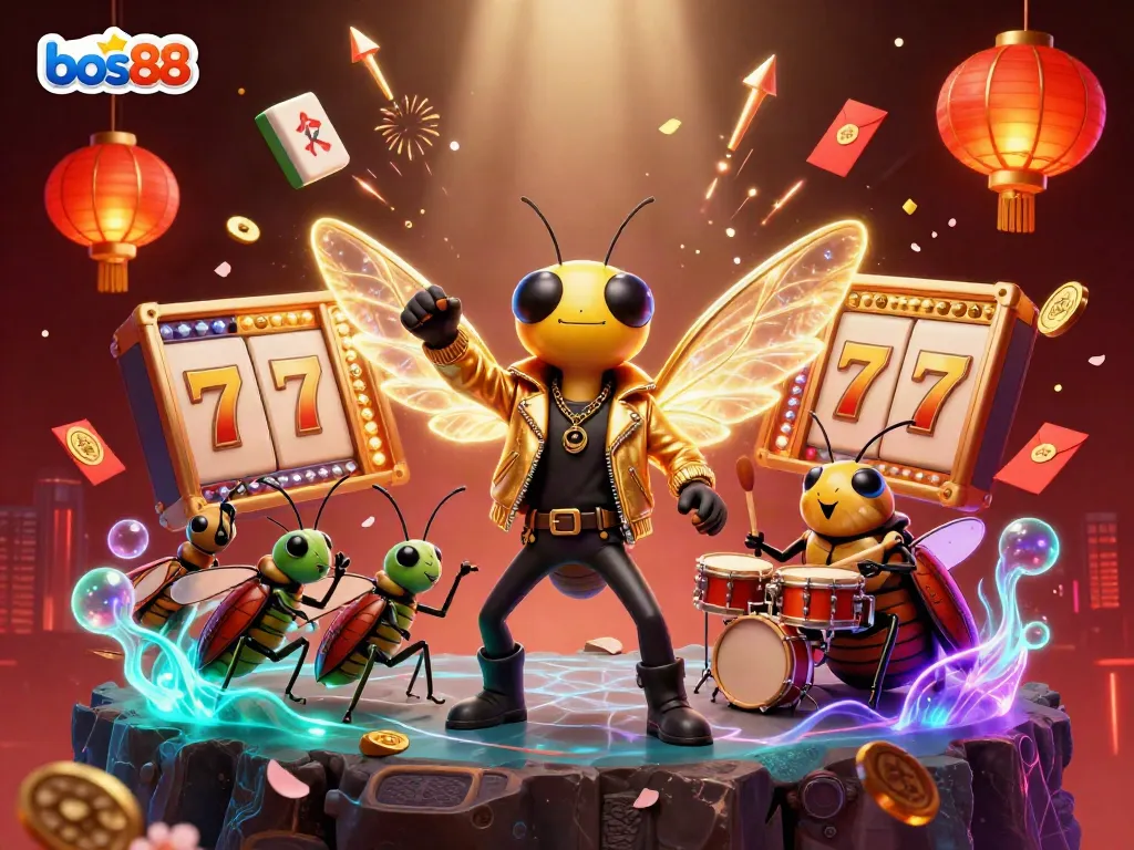 Bos88 brings the excitement of online gambling alive with a vivid 3D casino scene featuring slots, jackpots, and animated characters.