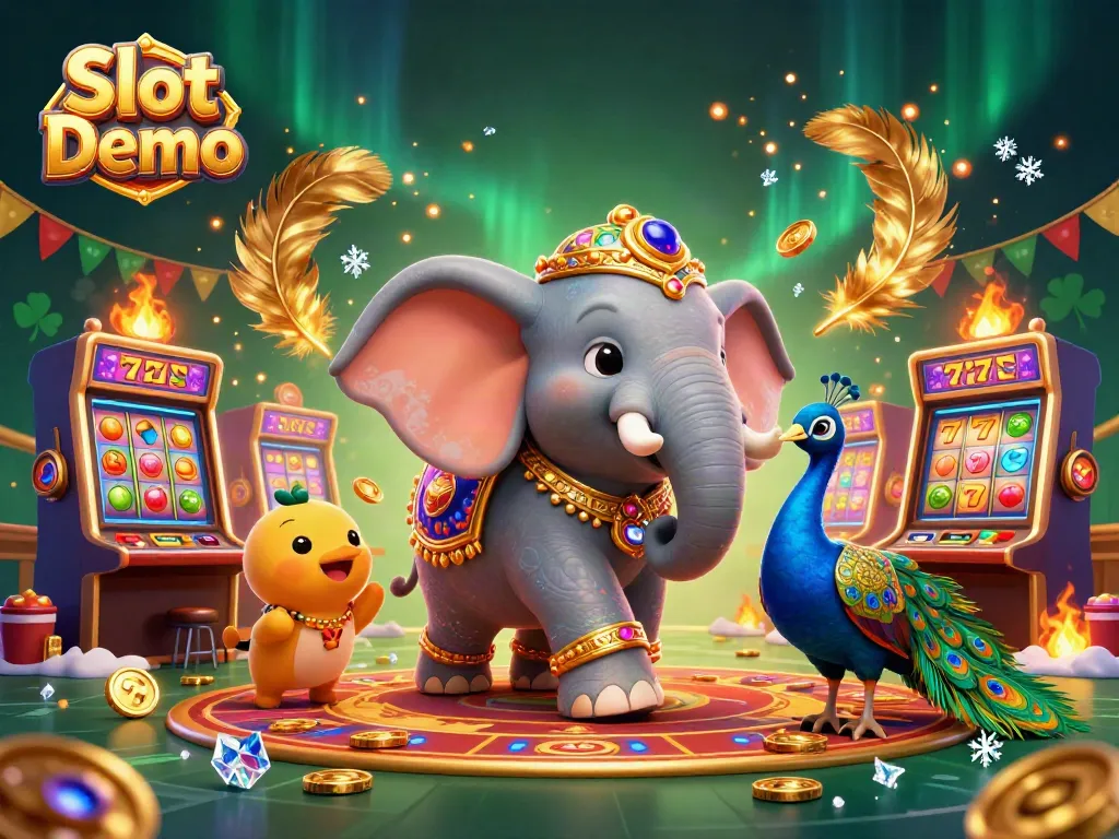 Experience the Slot Demo with vibrant characters and rich casino elements in this lively illustration.
