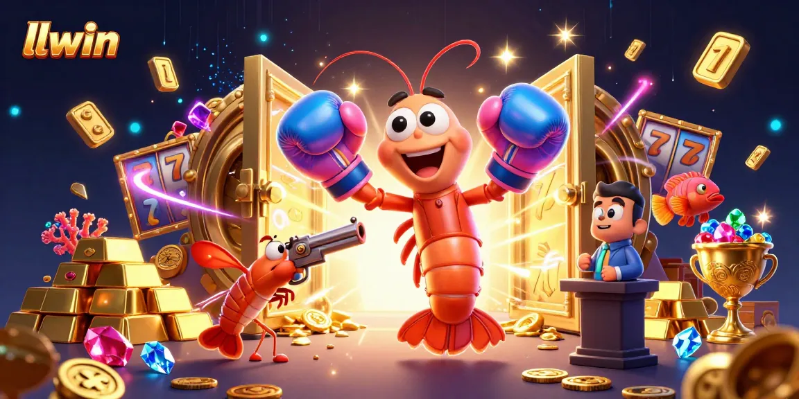 Experience the thrill of llwin with vibrant casino-themed elements and lively shrimp characters.