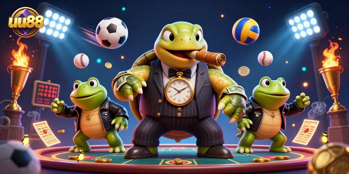 Engage with exhilarating sports betting action at uu88 with vibrant 3D casino-themed illustration.