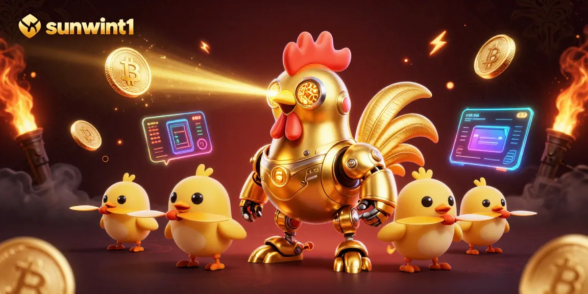Engage with sunwint1's thrilling gold-themed casino experience amidst vibrant crypto elements.