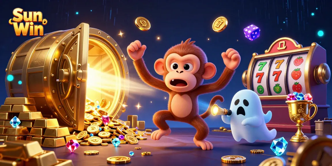 Engage in thrilling action at Sun Win with a lively scene featuring a playful monkey and a curious puppy.