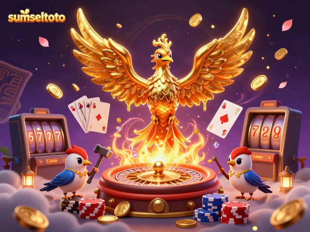 Experience thrilling moments at sumseltoto with a golden phoenix and dynamic casino elements.