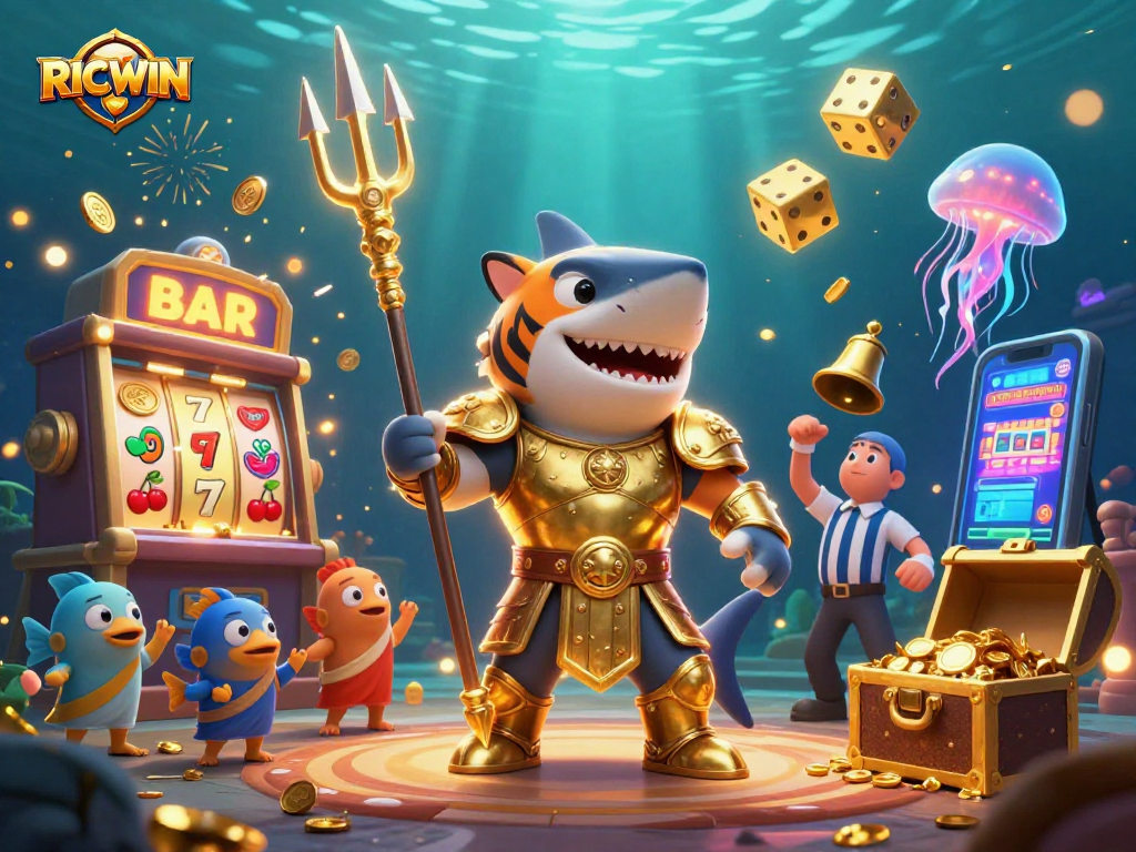 Experience the thrill of RICWIN in an underwater gambling showdown with vibrant casino elements